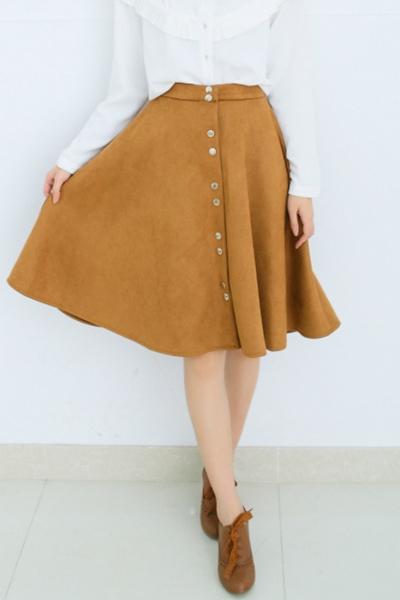 Oasap Faux Suede Button Front High Waist Skirt