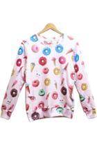 Oasap Doughnut Print Fleece Sweatshirt