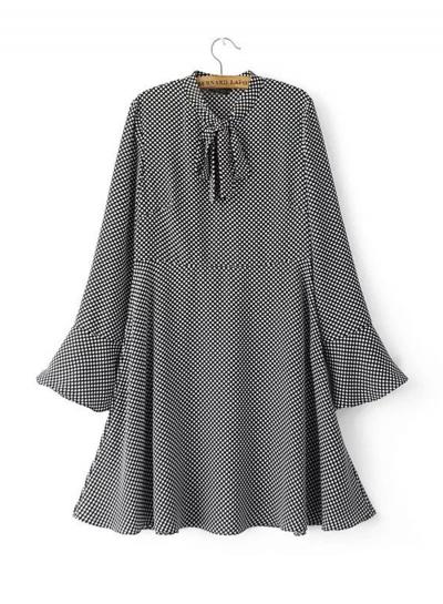 Oasap Polka Dot V Neck Flare Sleeve Chiffon Mini Dress