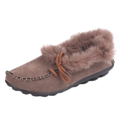 Oasap Solid Color Round Toe Faux Fur Wedge Heels Warm Shoes