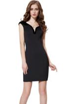 Oasap Women's Cap Sleeve Velour Accented Little Black Cocktail Party Dress