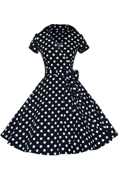 Oasap Chic Polka Dot Bow Waist A-line Dress