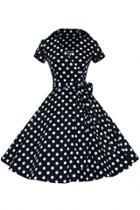 Oasap Chic Polka Dot Bow Waist A-line Dress