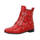 Oasap Star Rivet Pointed Toe Buckle Strap Boots