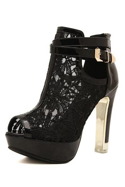 Oasap Fashion Woman Mesh Paneled Peep Toe High Heels