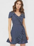 Oasap Polka Dot Flounce Panel V Neck Short Sleeve Mini Dress