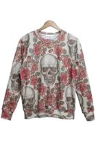 Oasap Rose Skull Graphic Sweatshirt