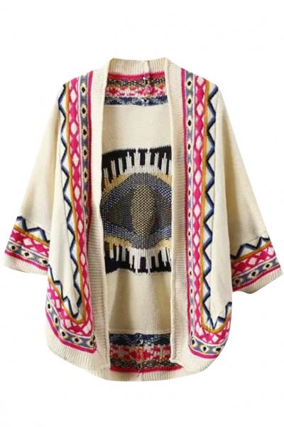 Oasap National Wind Printing Open Front Batwing Cardigan