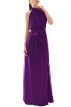 Oasap Women's Stand Collar Sleeveless Tie Waist Long Evening Dress