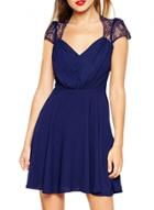 Oasap Women's Elegant Lace Paneled Deep V A-line Dress