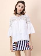 Oasap Fashion 3/4 Flare Sleeve Lace Panel Pullover Blouse
