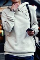 Oasap Modern Oblique Zip Button Front Hooded Sweatshirt