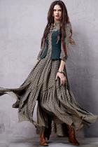 Oasap Vintage Print Lace-up Asymmetric False Two Pieces Dress