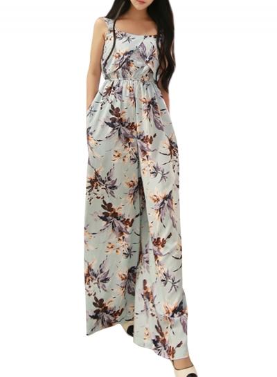 Oasap Women Fashion High Waist Floral Print Wide-leg Jumpsuit