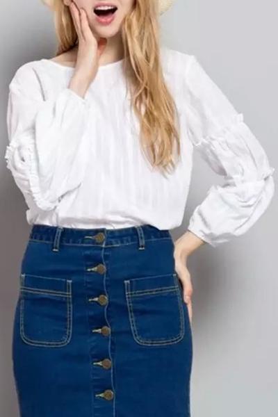 Oasap Casual Solid Striped Loose Fit Pullover Blouse