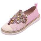 Oasap Round Toe Low Top Rhinestone Slip-on Loafers Shoes