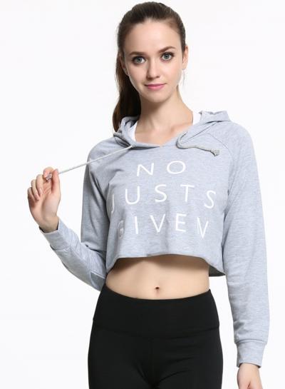 Oasap Women's Fashion Letter Printed Hooded Sports Cropped Tee