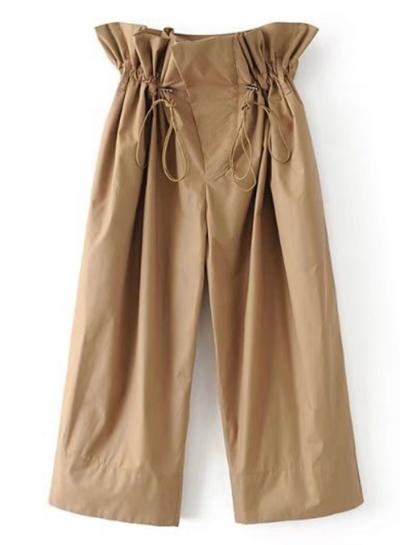 Oasap High Waist Drawstring Waist Solid Color Pants