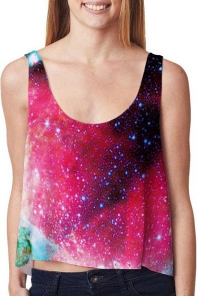 Oasap Chic Galaxy Print High Low Design Sleeveless Crop Top