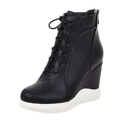 Oasap Round Toe Lace Up Wedge Heels Boots