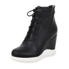 Oasap Round Toe Lace Up Wedge Heels Boots