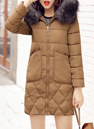Oasap Fashion Faux Fur Trim Hooded Down Coat