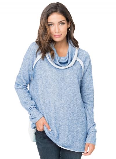 Oasap Fashion Raw Edge Cowl Neck Pullover Sweatshirt