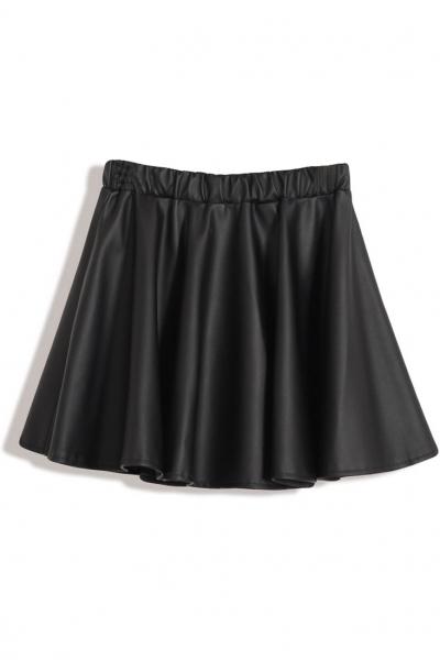 Oasap All-matching Black A-line Pu Mini Skirt
