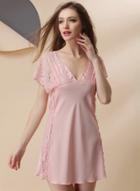 Oasap V Neck Short Sleeve Lace Nightgown