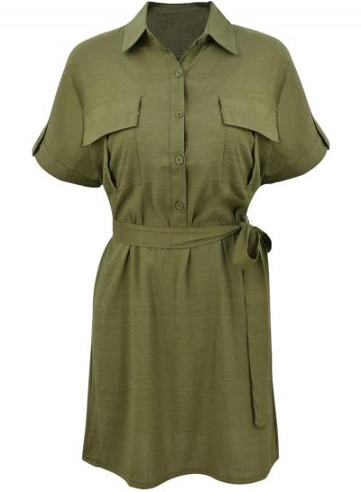 Oasap Women's Button Front Tie Waist Shirt Dress