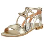 Oasap Peep Toe Cross Lace Up Flat Heels Sandals With Tassel