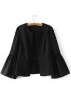 Oasap Open Front Flounce Sleeve Blace Solid Coat