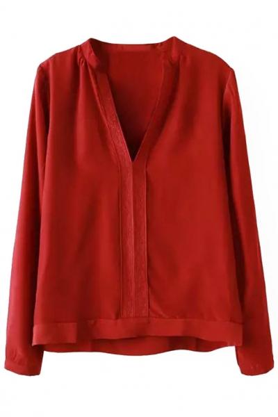Oasap Embroidery V Neckline Chiffon Blouse
