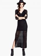 Oasap Women's V Neck Slit Side Sheer Lace Dress