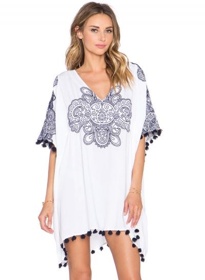 Oasap Batwing Sleeve Tassels Decoration Loose Dress