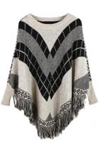 Oasap Irregular Tasseled Printed Pullover Sweater