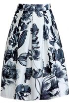 Oasap Vintage Floral Pleated Midi Skirt