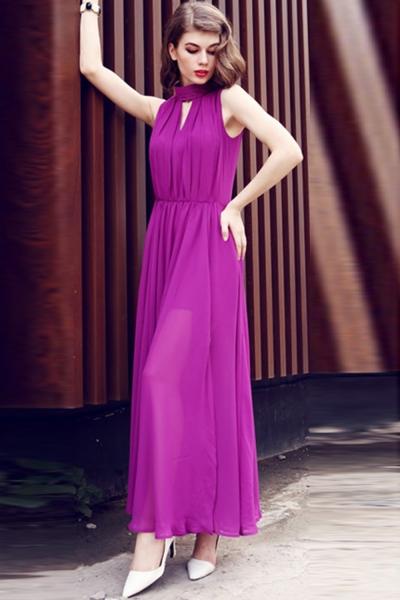 Oasap Cut-out Neck Side Slit Party Chiffon Dress