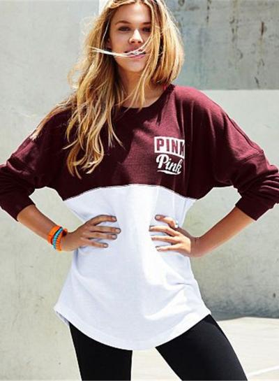 Oasap Casual Letter Printed Color Block Loose Sweatshirt