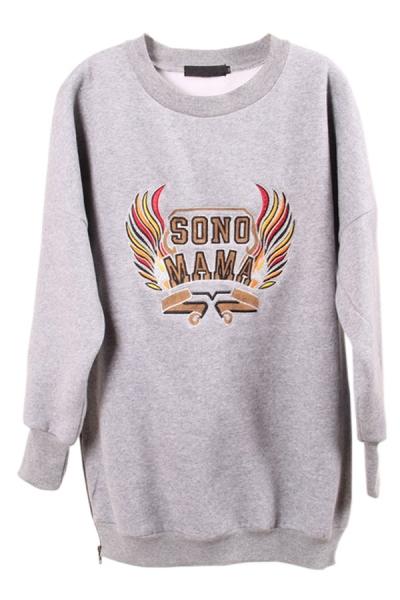 Oasap Wing Embroidered Fleece Sweatshirt