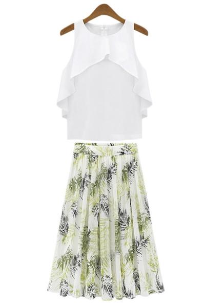 Oasap Chiffon Top Pleated Skirt Matching Sets