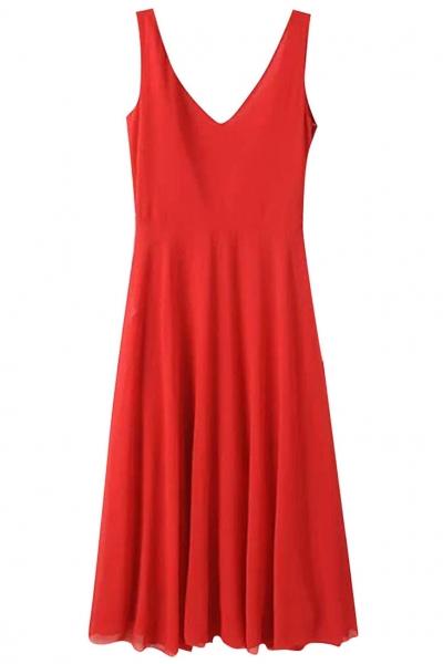 Oasap Double V-neckline Midi Dress