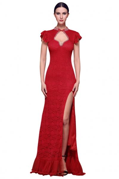 Oasap Essential Rhinestones Maxi Cutout Evening Lace Dress
