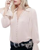 Oasap Women's Fashion Stand Collar Button Front Tie Shirt