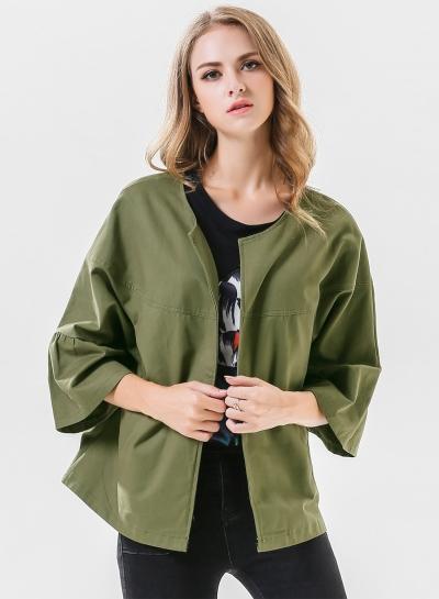 Oasap Round Neck Three Quarter Length Solid Color Coat