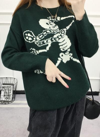 Oasap Fashion Skull Printed Knit Pullover Sweater
