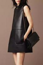 Oasap Vintage Pu Leather Paneled Sleeveless Shift Dress