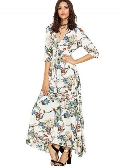 Oasap Vintage V Neck Floral Print Dress