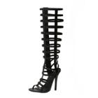 Oasap Vintage Hollow Out Stiletto Gladiator Boots Sandals