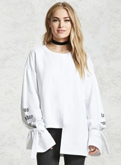 Oasap Round Neck Long Sleeve Lace-up Pullover Sweatshirt